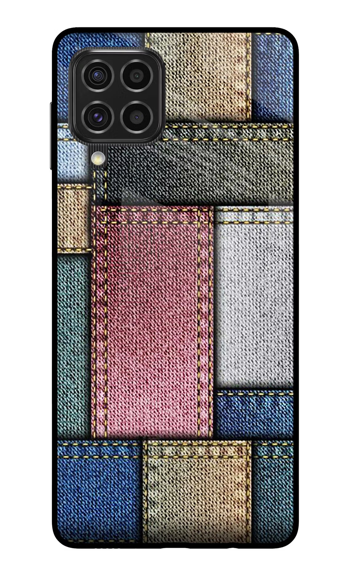 Multicolor Jeans Samsung F62 Glass Case Back Cover by Casekaro