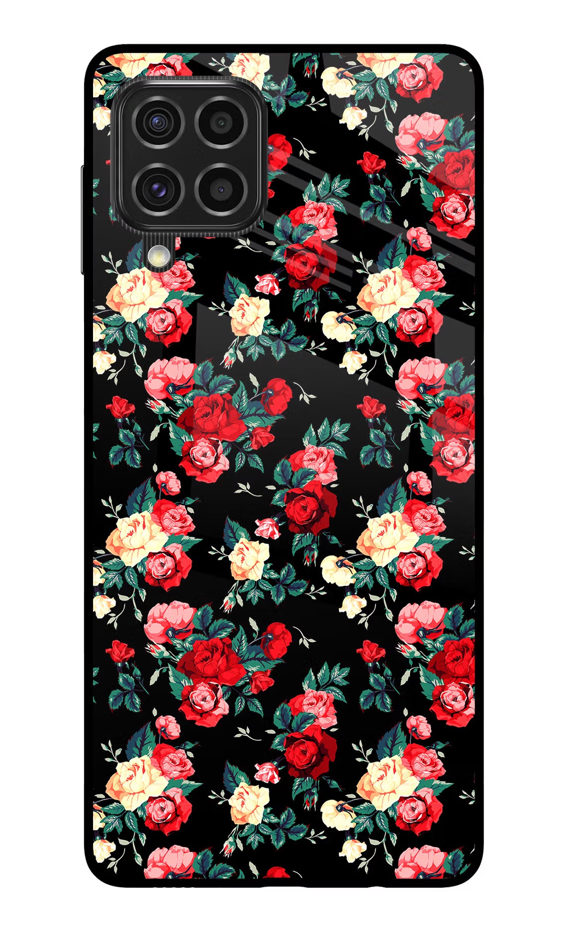 Rose Pattern Samsung F62 Glass Case Back Cover by Casekaro