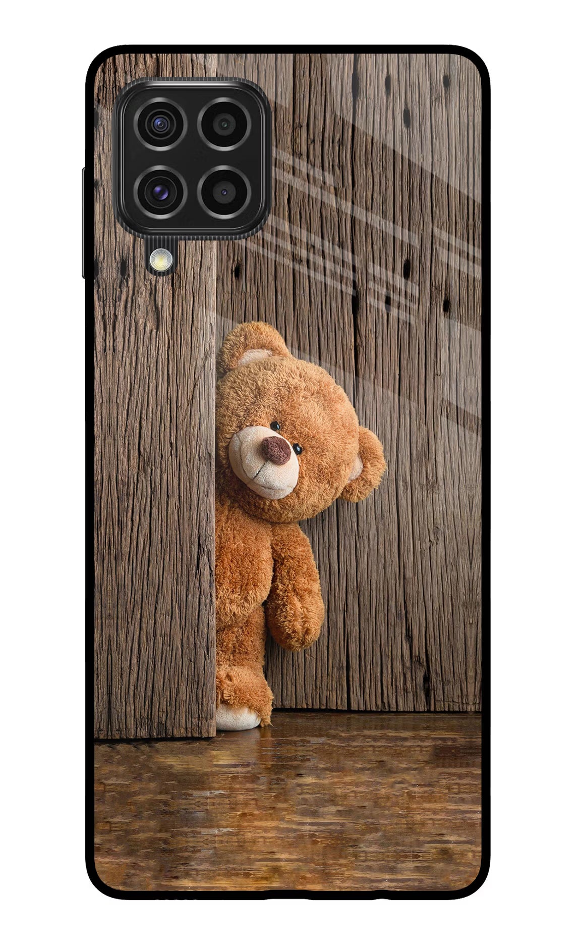 Teddy Wooden Samsung F62 Glass Case Back Cover by Casekaro