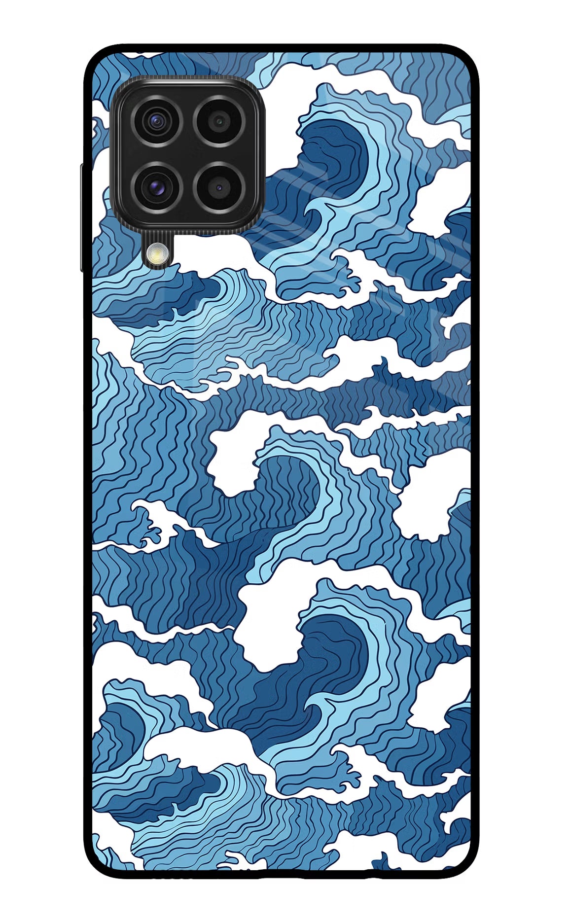 Blue Waves Samsung F62 Glass Case Back Cover by Casekaro