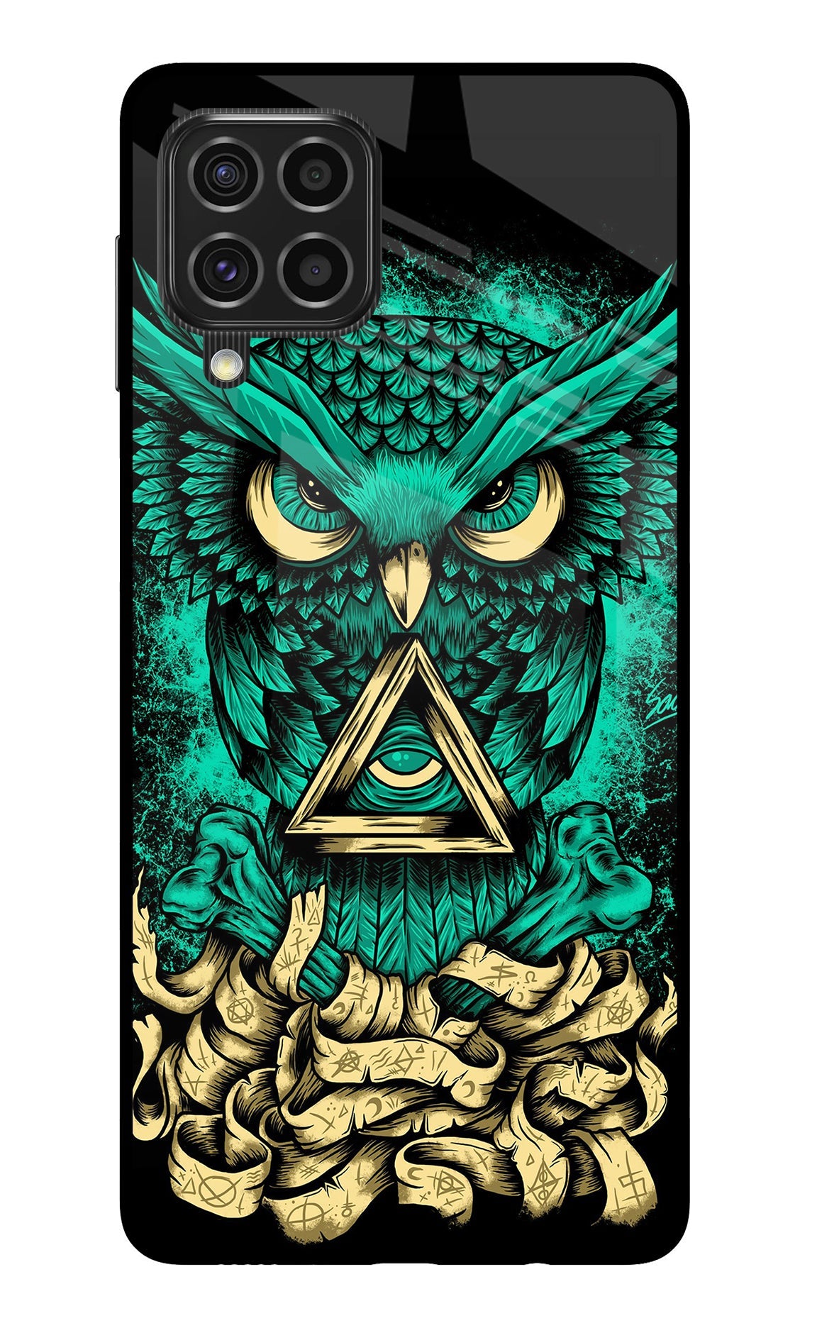 Green Owl Samsung F62 Glass Case