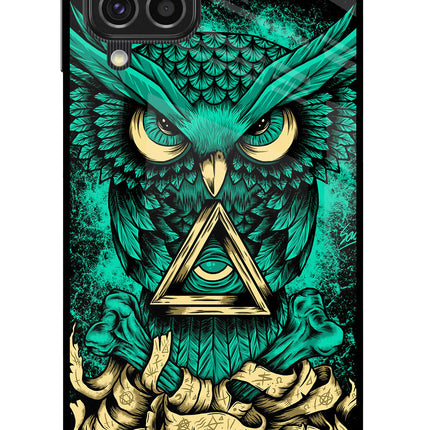 Green Owl Samsung F62 Glass Case