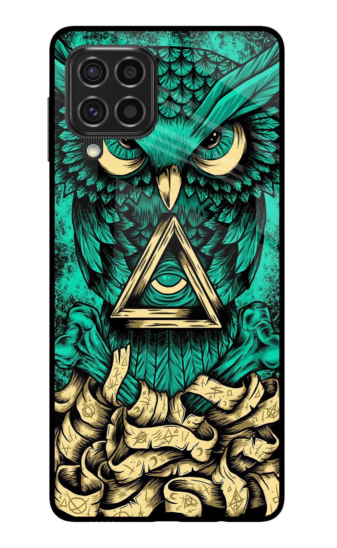 Green Owl Samsung F62 Glass Case Back Cover by Casekaro