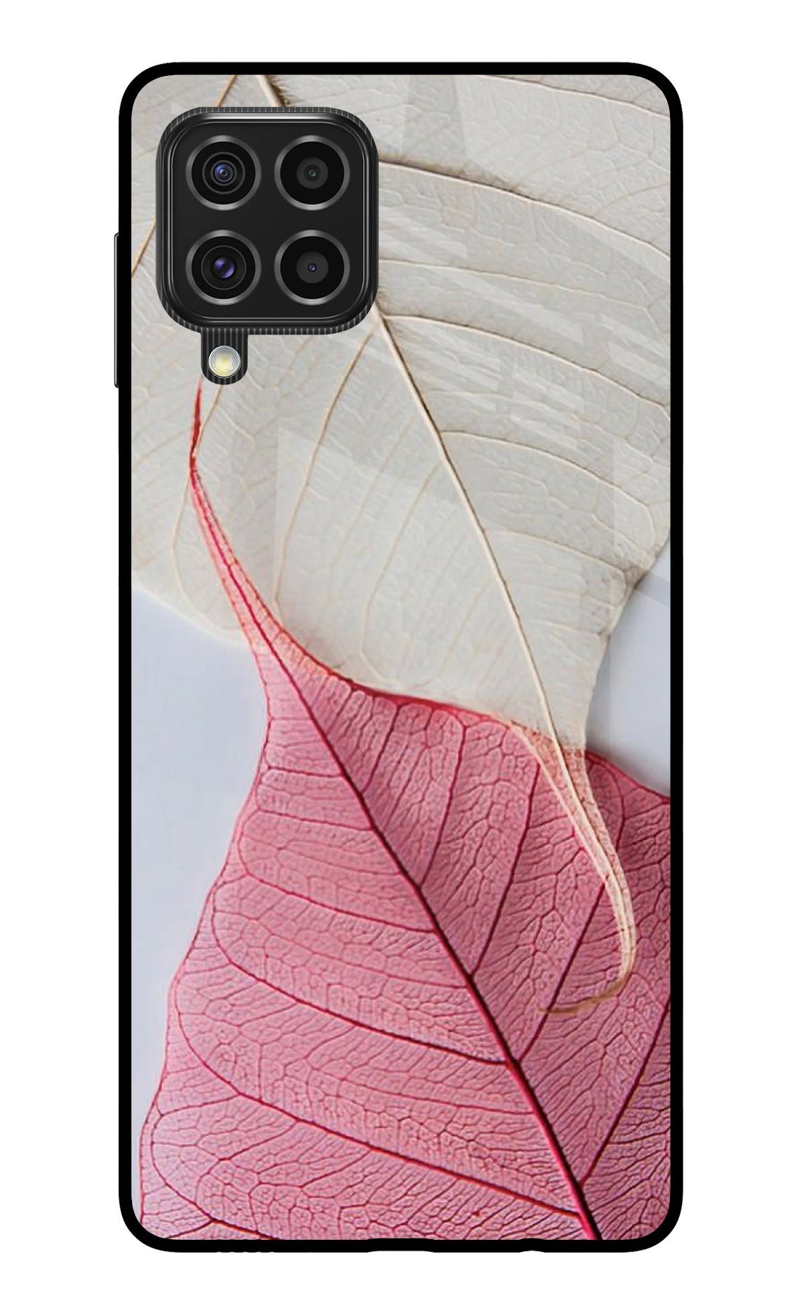 White Pink Leaf Samsung F62 Glass Case
