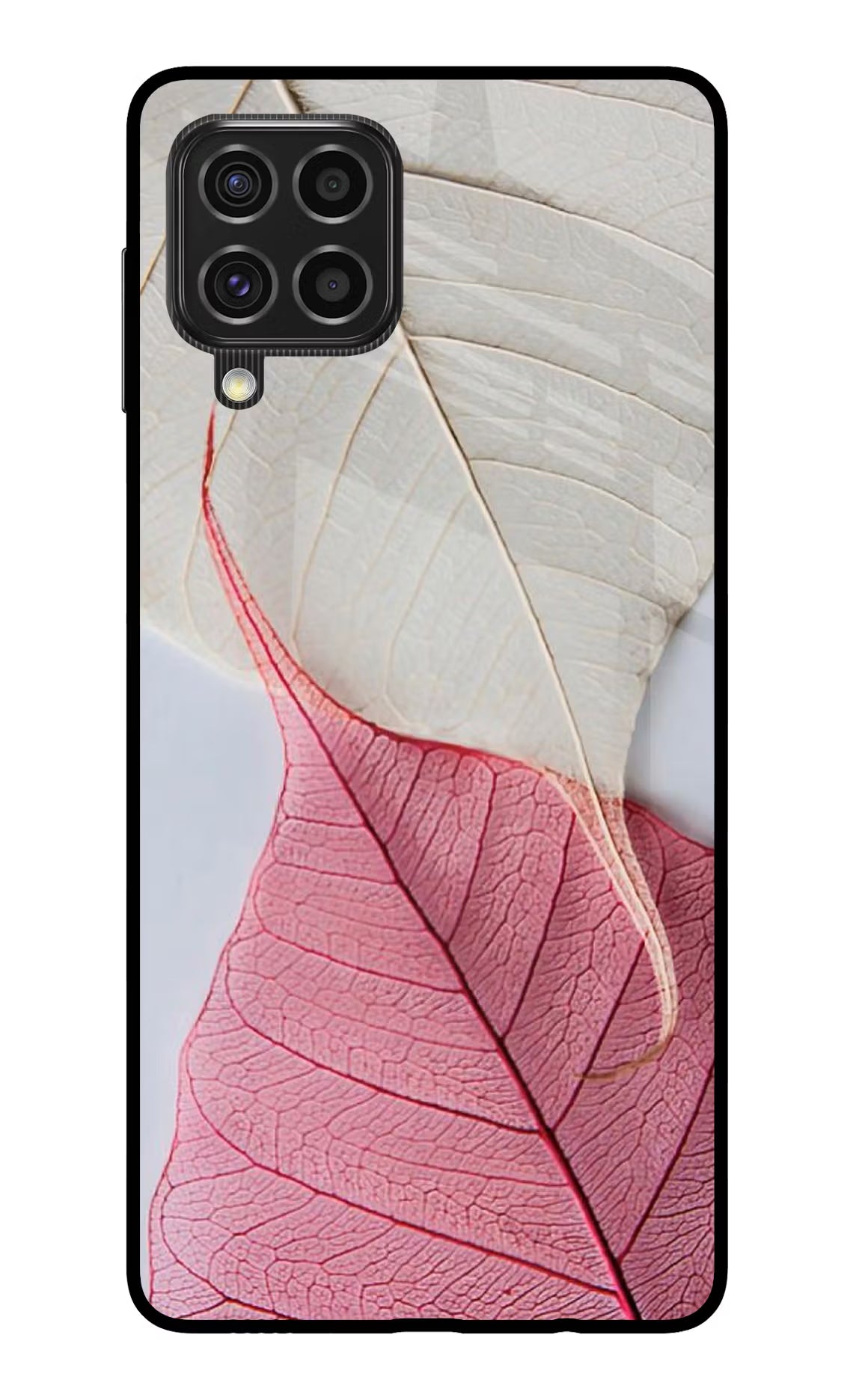 White Pink Leaf Samsung F62 Glass Case Back Cover by Casekaro