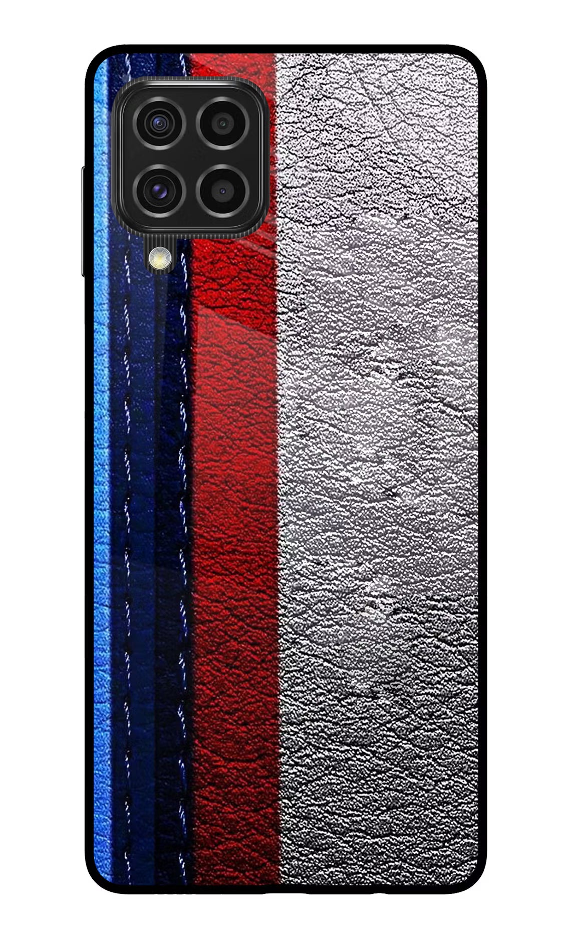 BMW Stripes Samsung F62 Glass Case Back Cover by Casekaro
