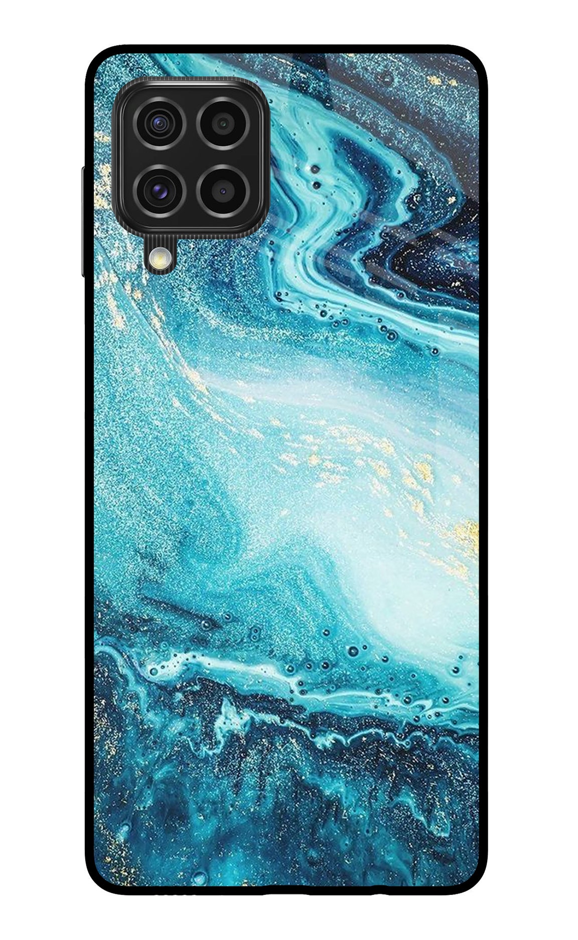 Blue Glitter Marble Samsung F62 Glass Case