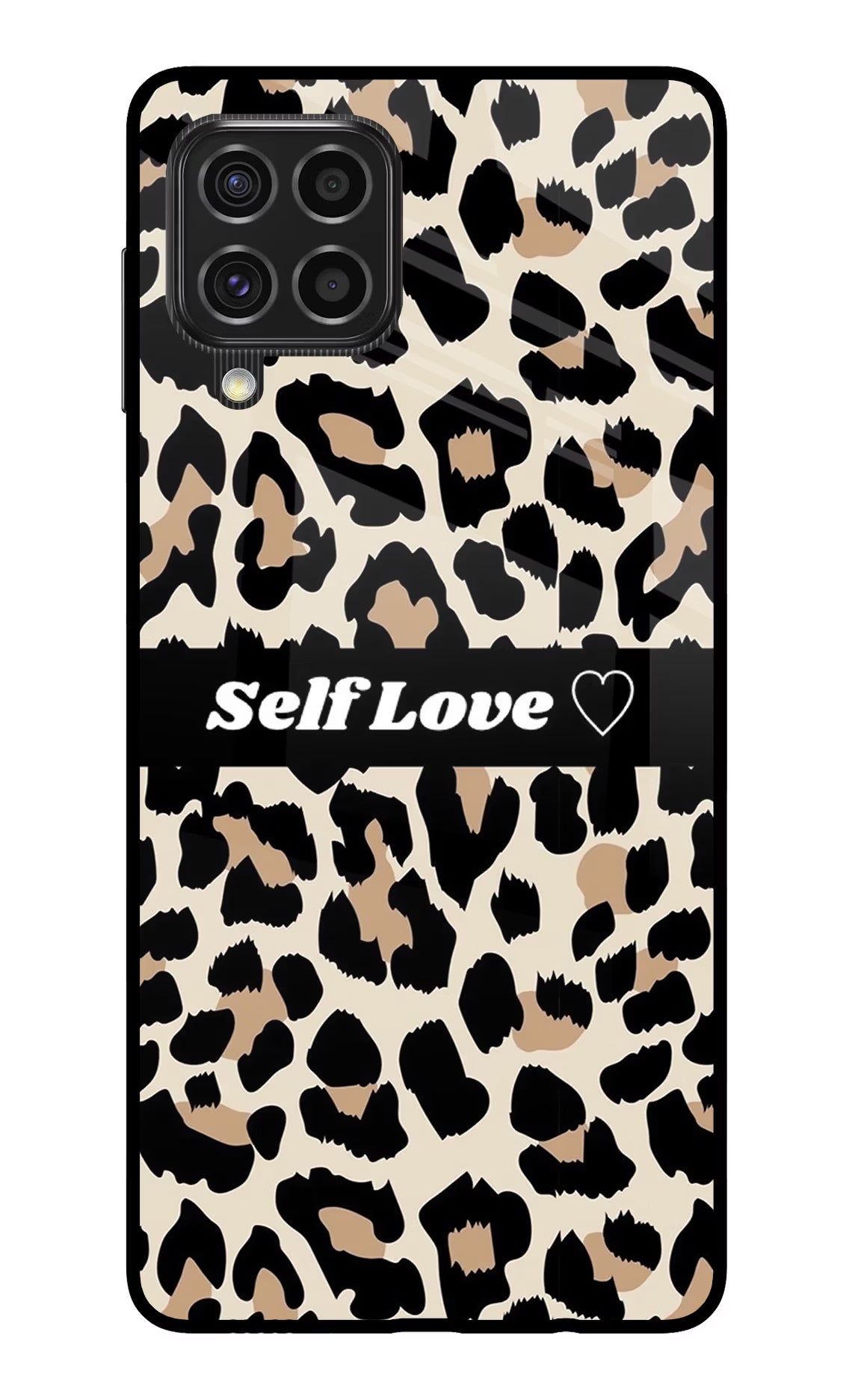 Leopard Print Self Love Samsung F62 Glass Case Back Cover by Casekaro