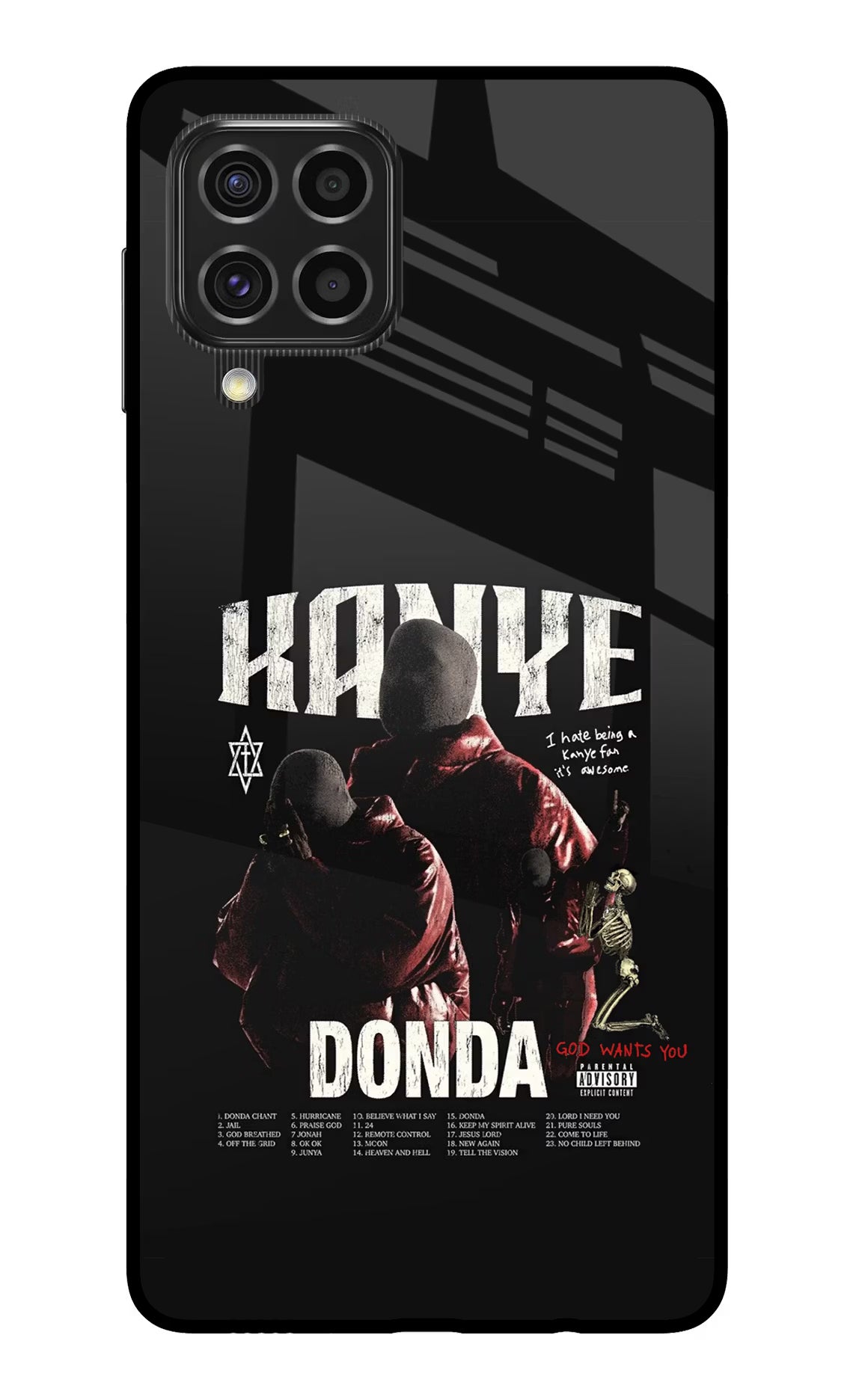 Donda Kanye West Samsung F62 Glass Case Back Cover by Casekaro