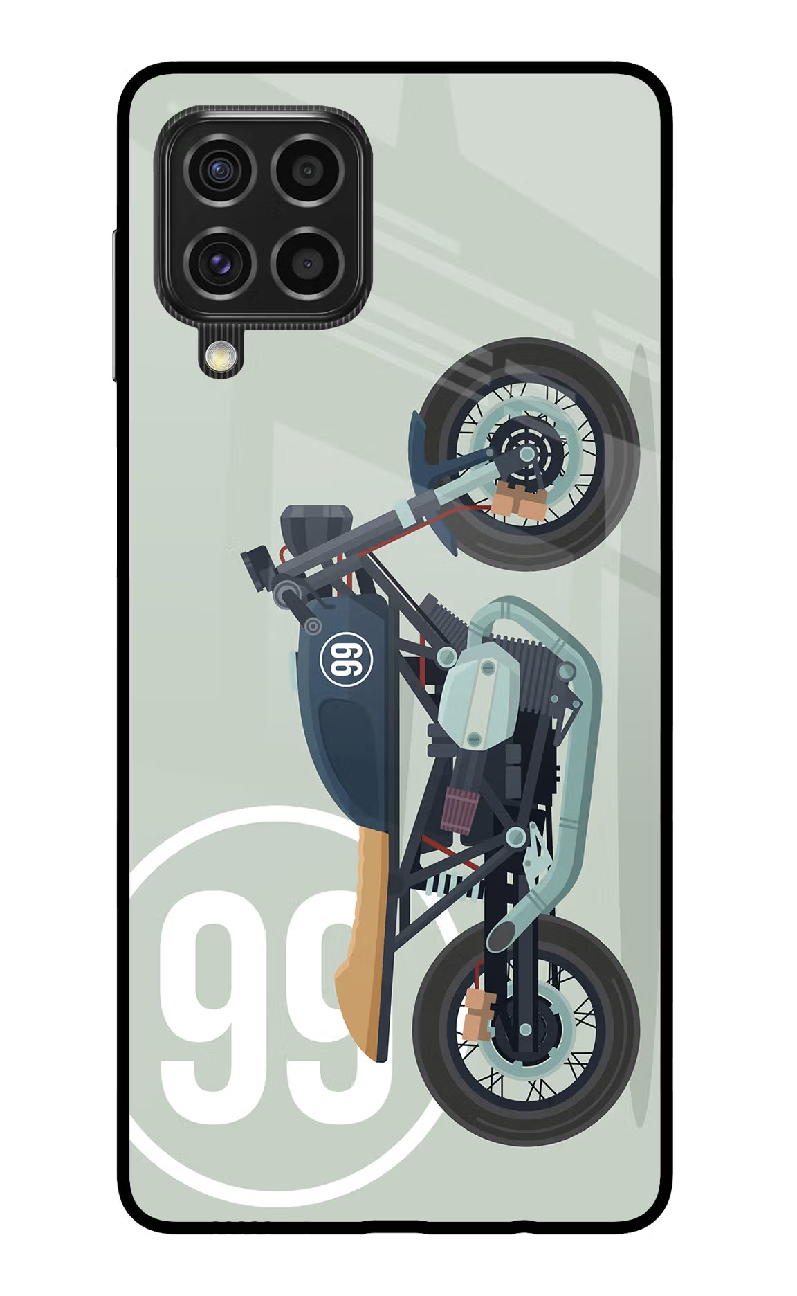 Classic Cafe Racer 99 Samsung F62 Glass Case Back Cover by Casekaro