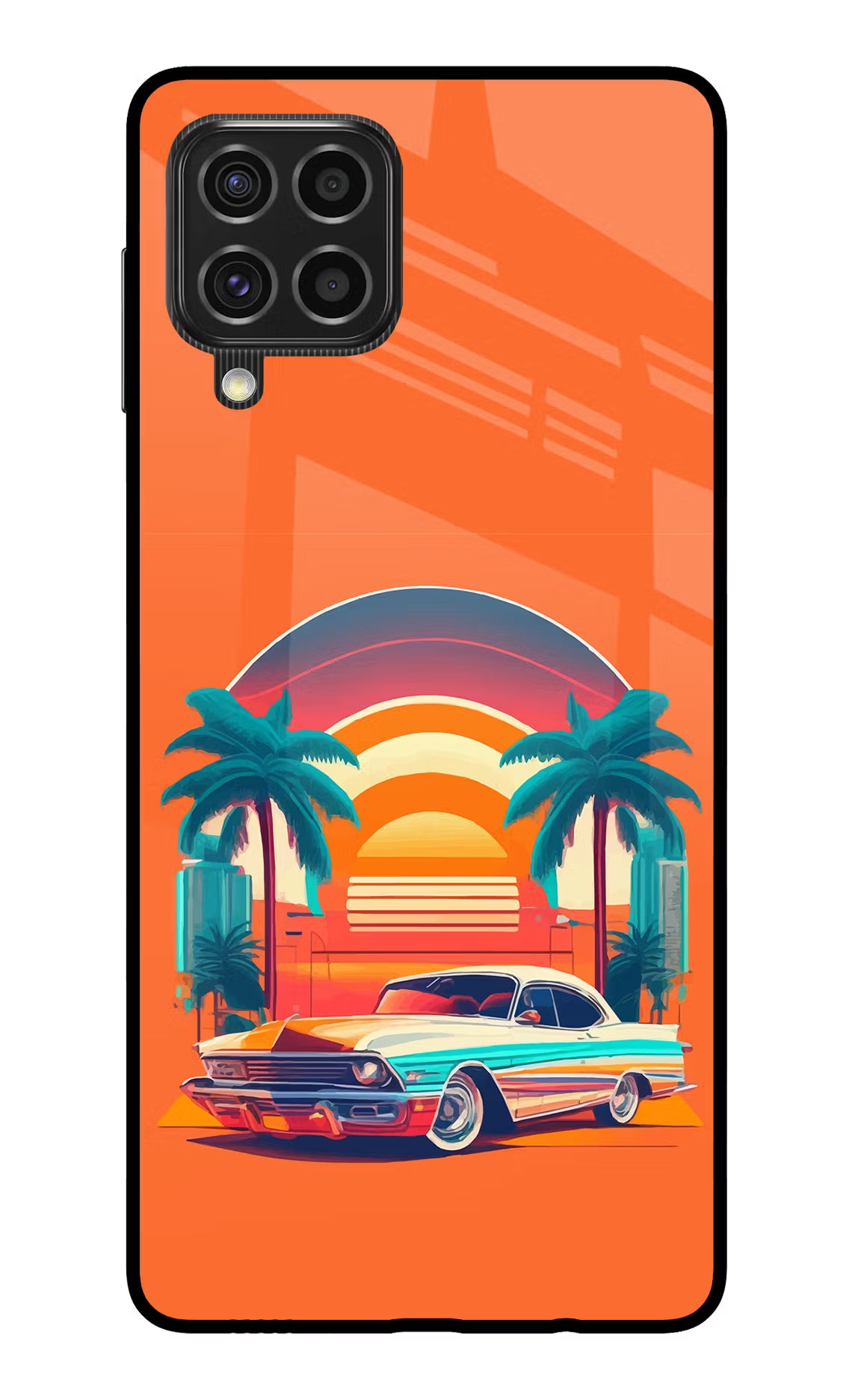 Palm Drive 80s Samsung F62 Glass Case Back Cover by Casekaro