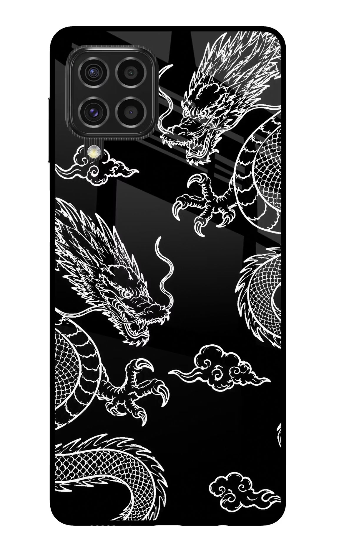 Twin Dragons Samsung F62 Glass Case Back Cover by Casekaro