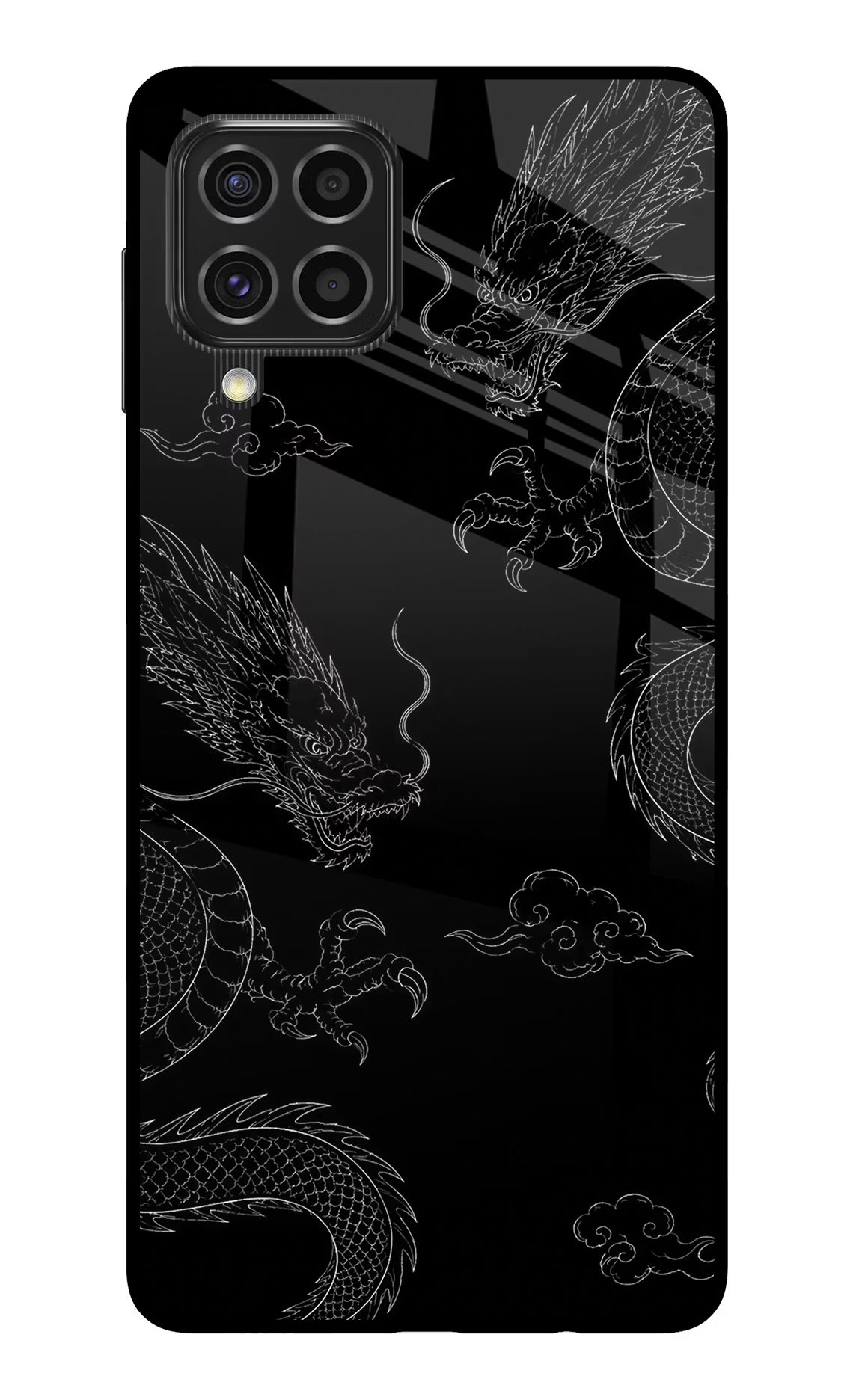 Twin Dragons Samsung F62 Glass Case Back Cover by Casekaro