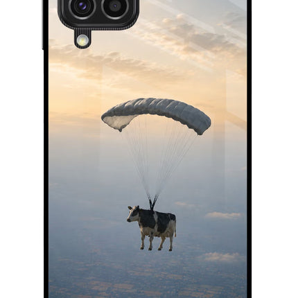 Skydiving Cow Samsung F62 Glass Case