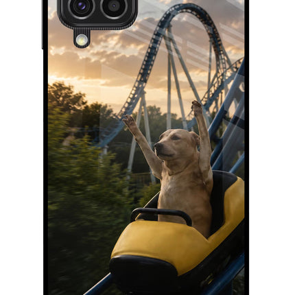 Rollercoaster Dog Samsung F62 Glass Case