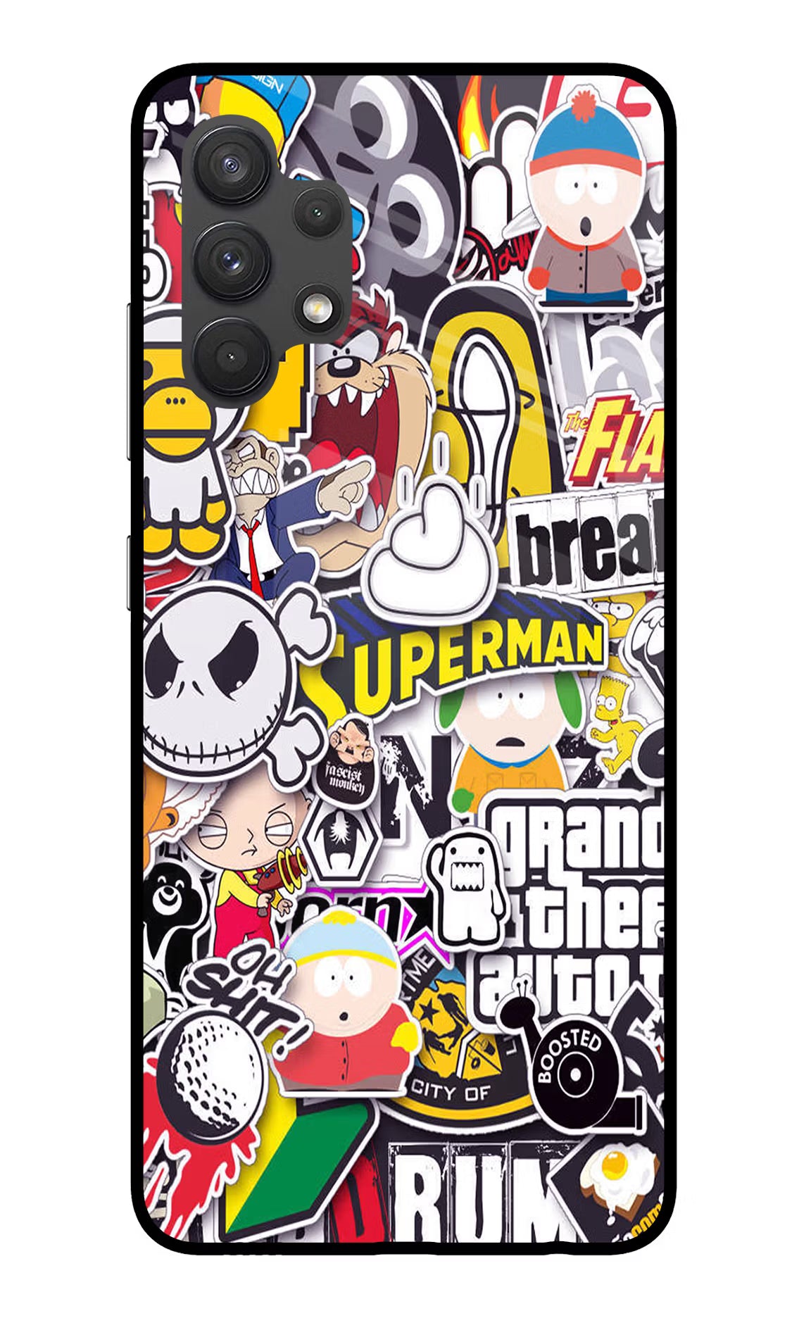 Sticker Bomb Samsung A32 4G Glass Case Back Cover by Casekaro
