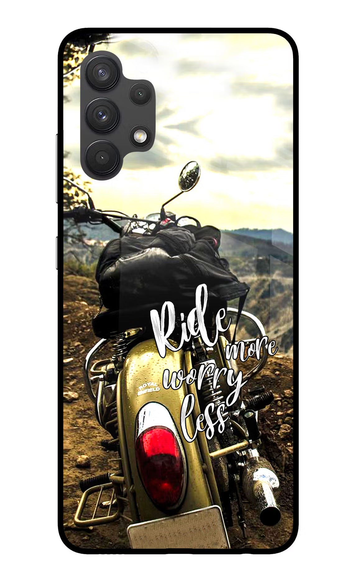 Ride More Worry Less Samsung A32 4G Glass Case Back Cover by Casekaro