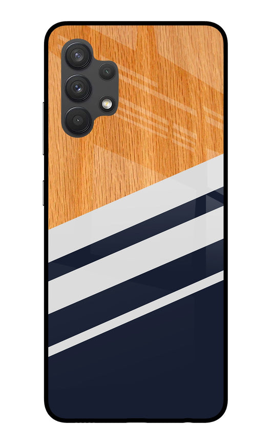 Blue and white wooden Samsung A32 4G Glass Case