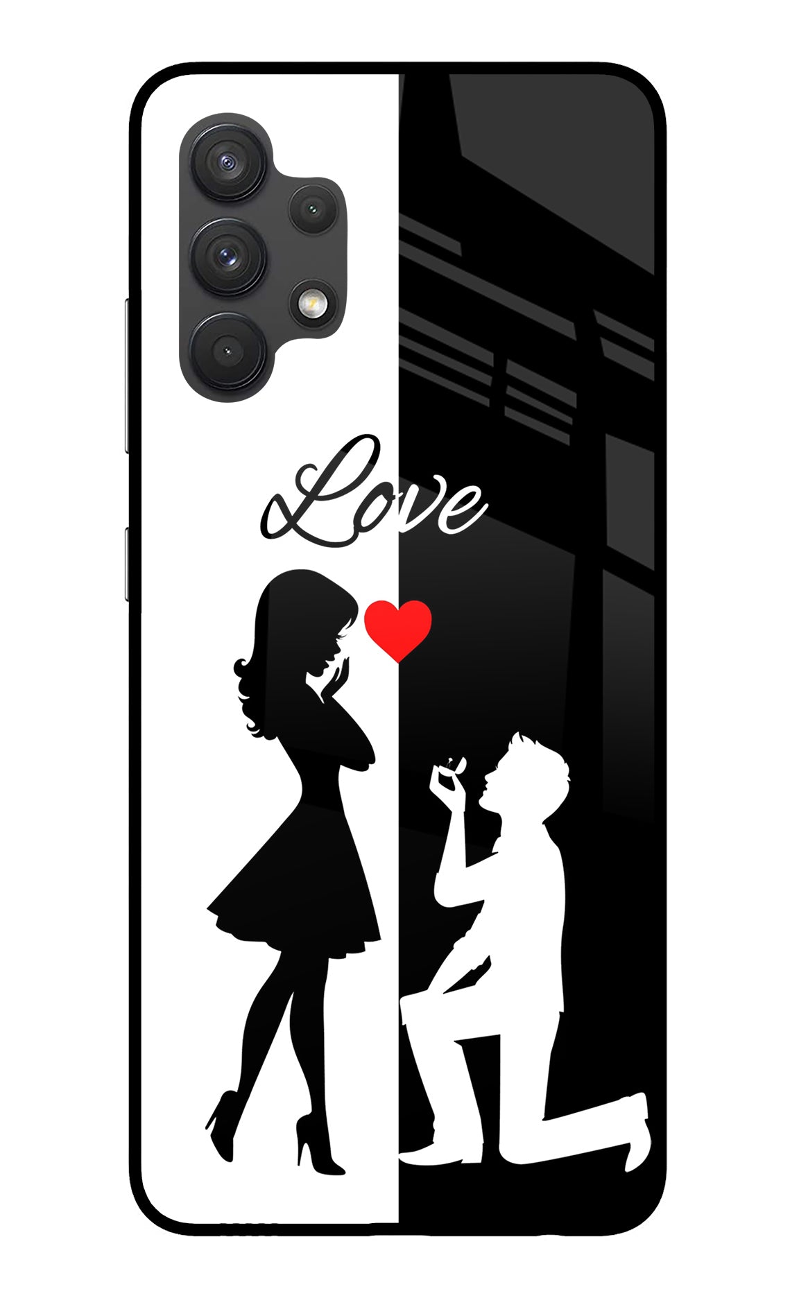 Love Propose Black And White Samsung A32 4G Glass Case