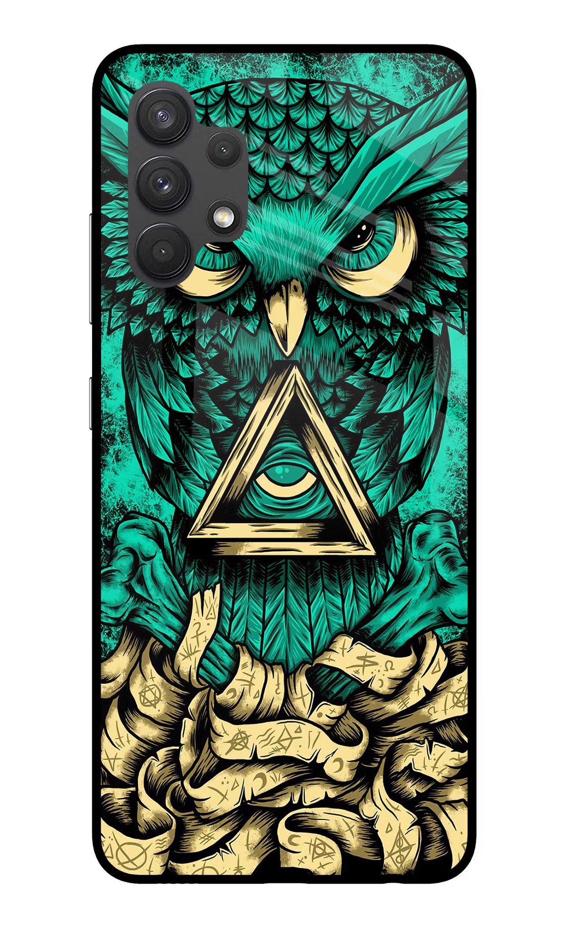 Green Owl Samsung A32 4G Glass Case Back Cover by Casekaro