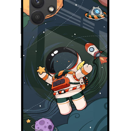 Cartoon Astronaut Samsung A32 4G Glass Case Back Cover by Casekaro