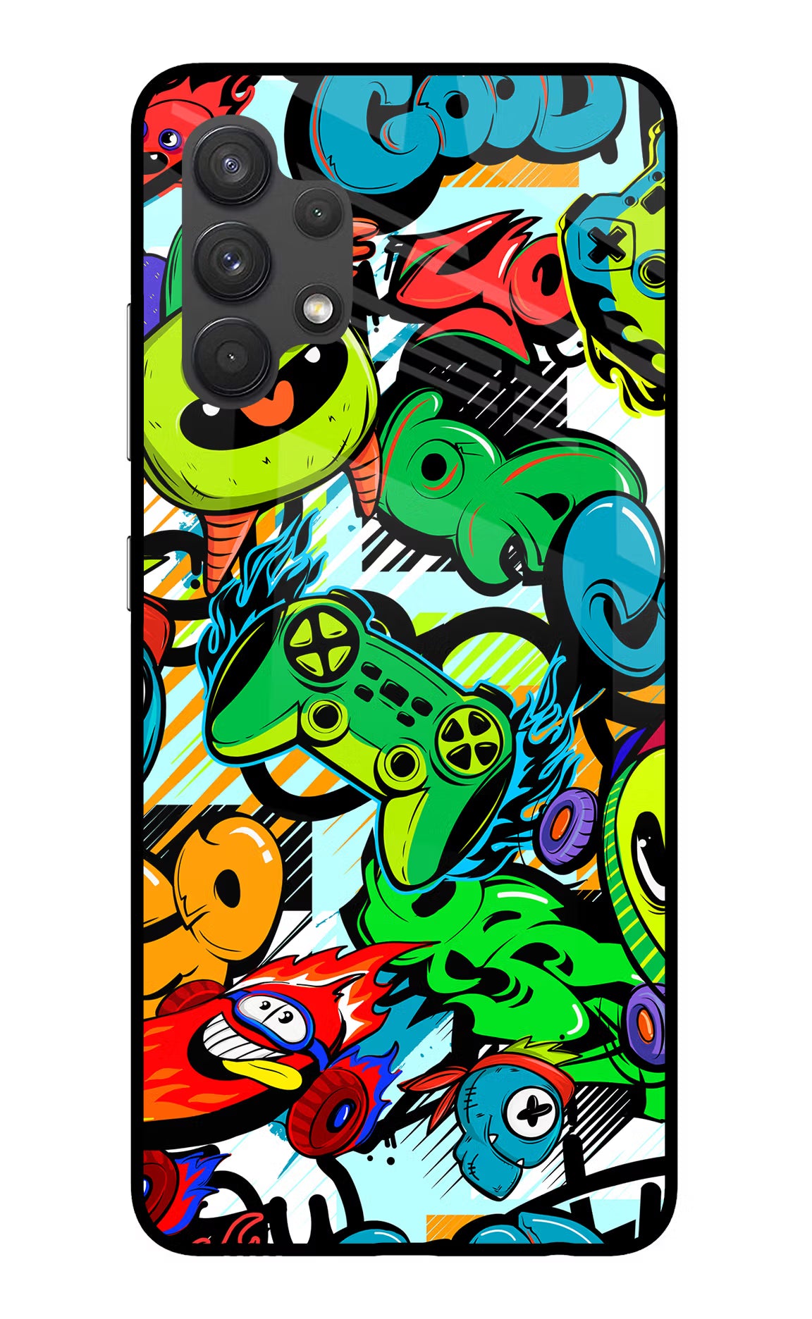 Game Doodle Samsung A32 4G Glass Case Back Cover by Casekaro