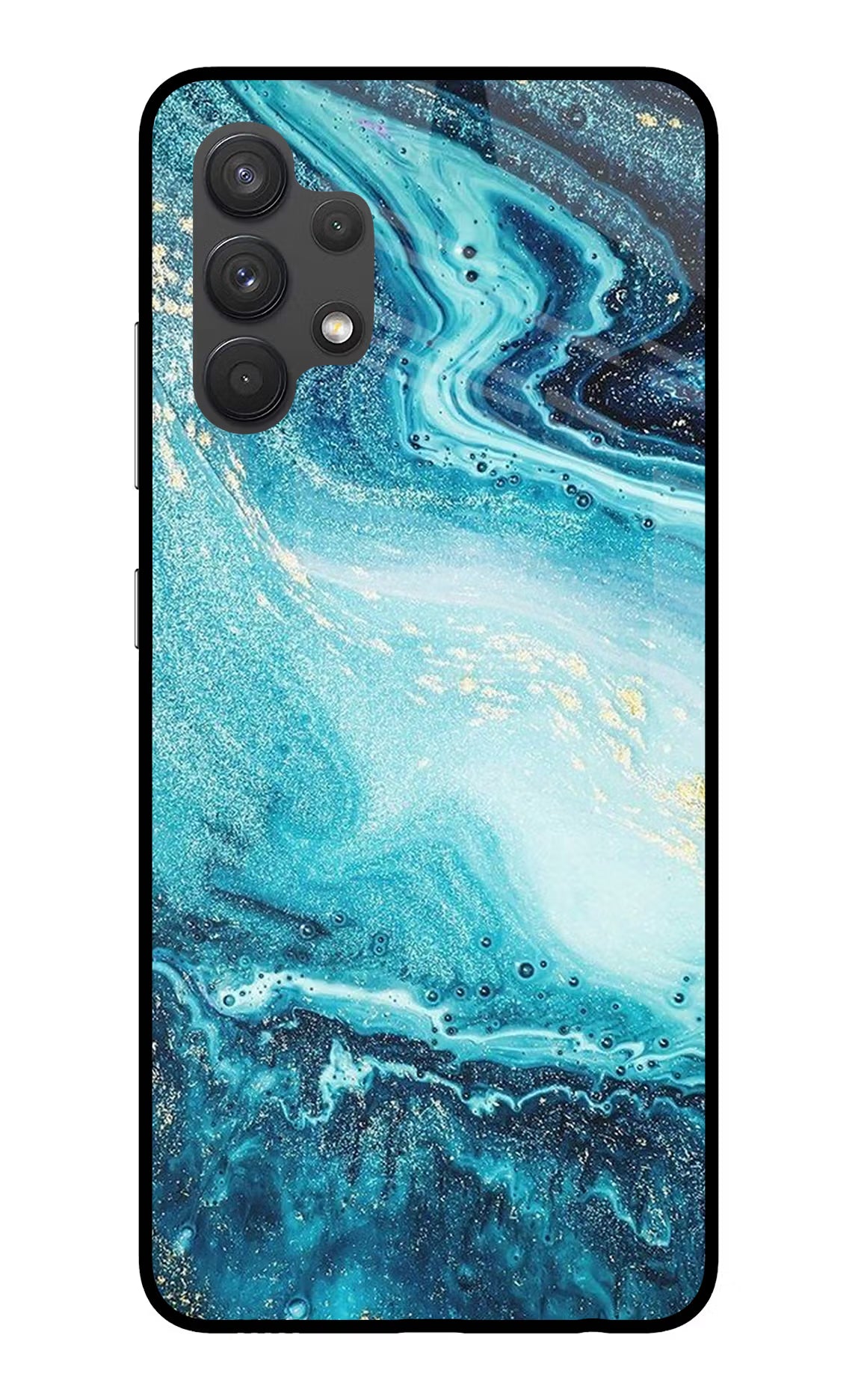 Blue Glitter Marble Samsung A32 4G Glass Case Back Cover by Casekaro