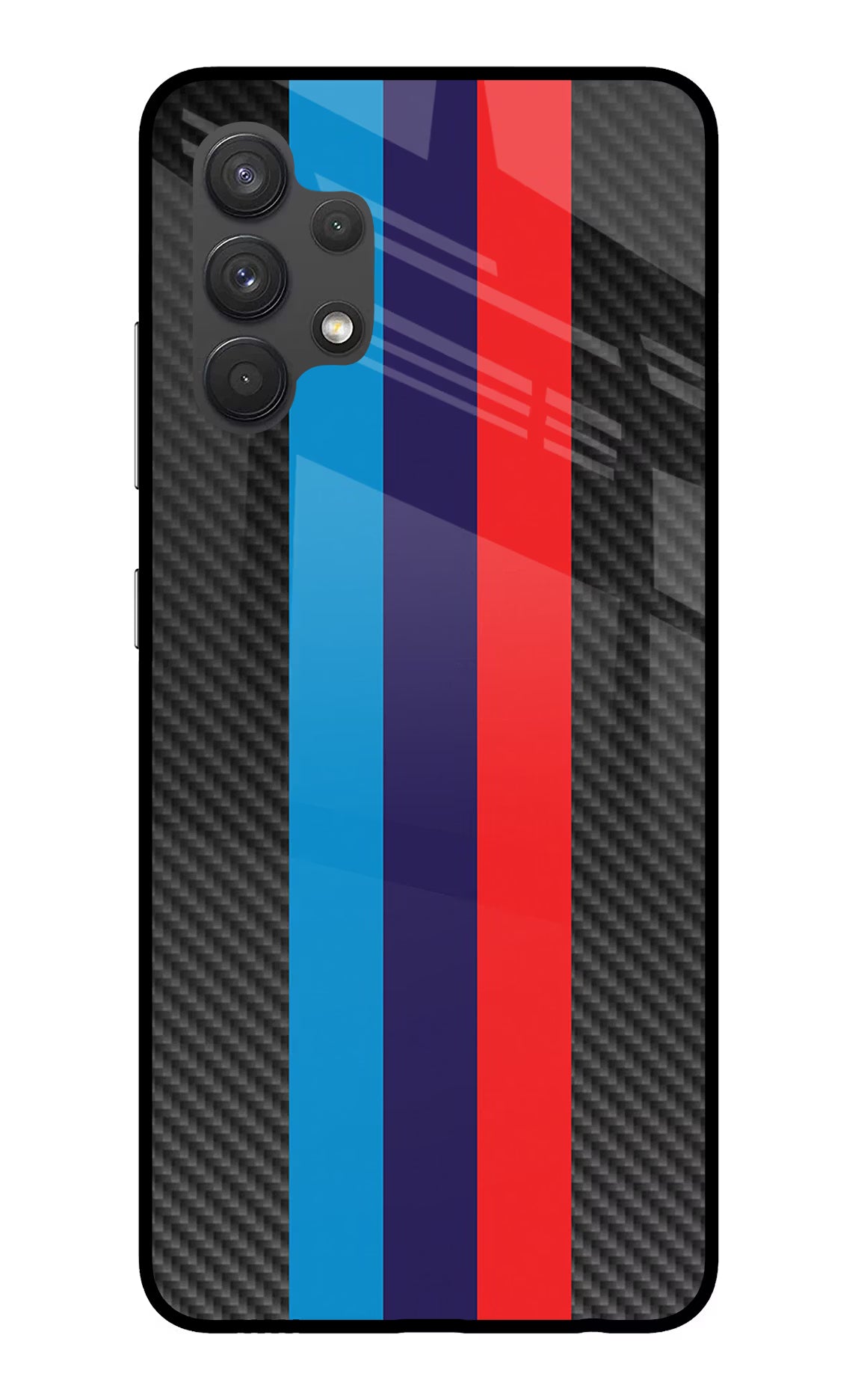 BMW Stripes Pattern Samsung A32 4G Glass Case Back Cover by Casekaro