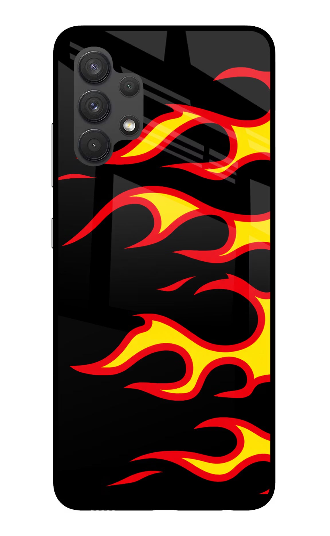 Side Sweep Flames Samsung A32 4G Glass Case Back Cover by Casekaro