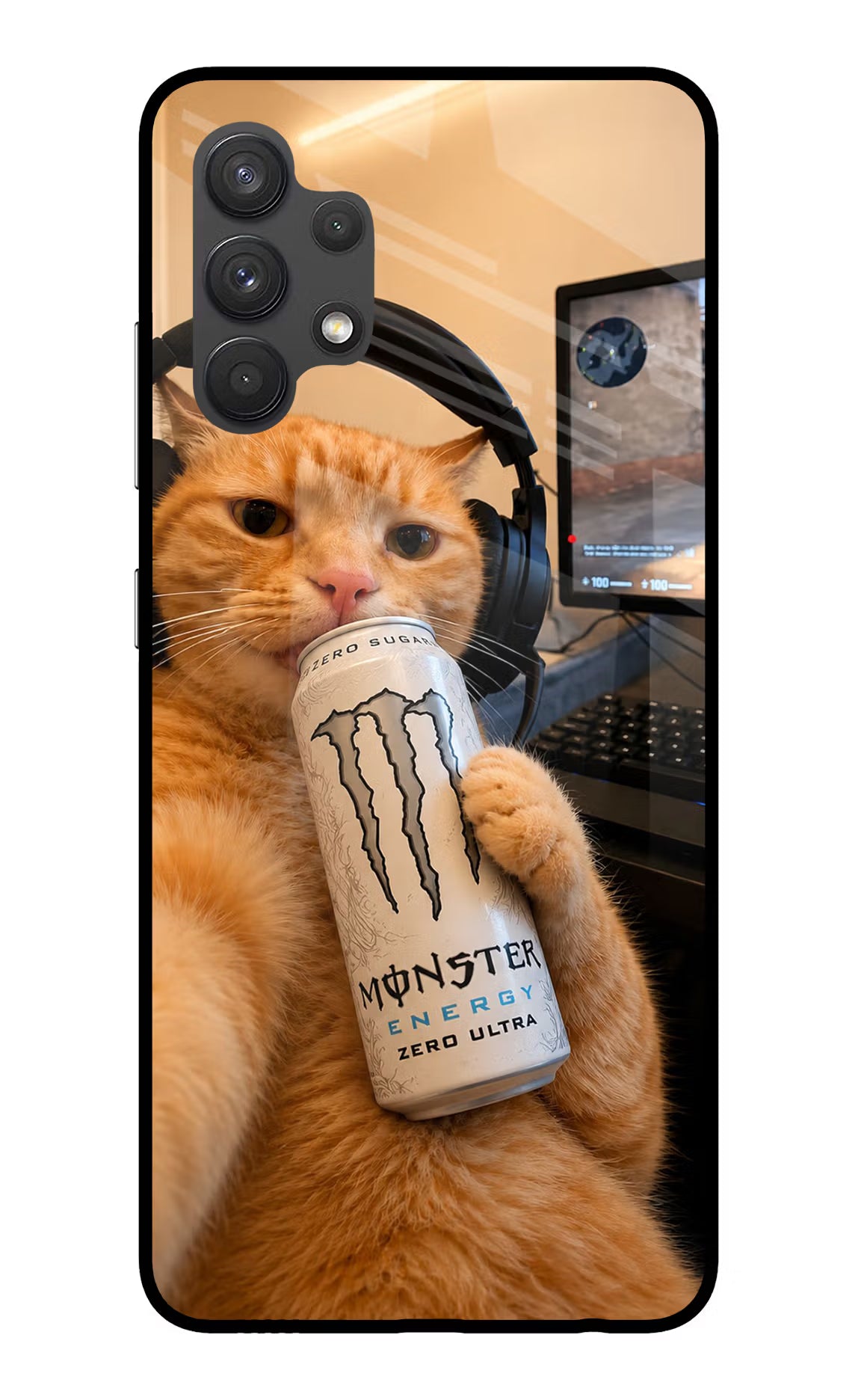 Gamer Cat Energy Samsung A32 4G Glass Case