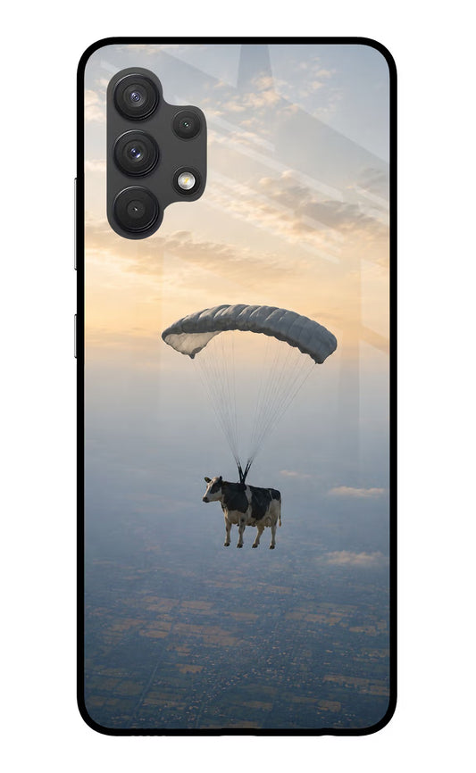 Skydiving Cow Samsung A32 4G Glass Case