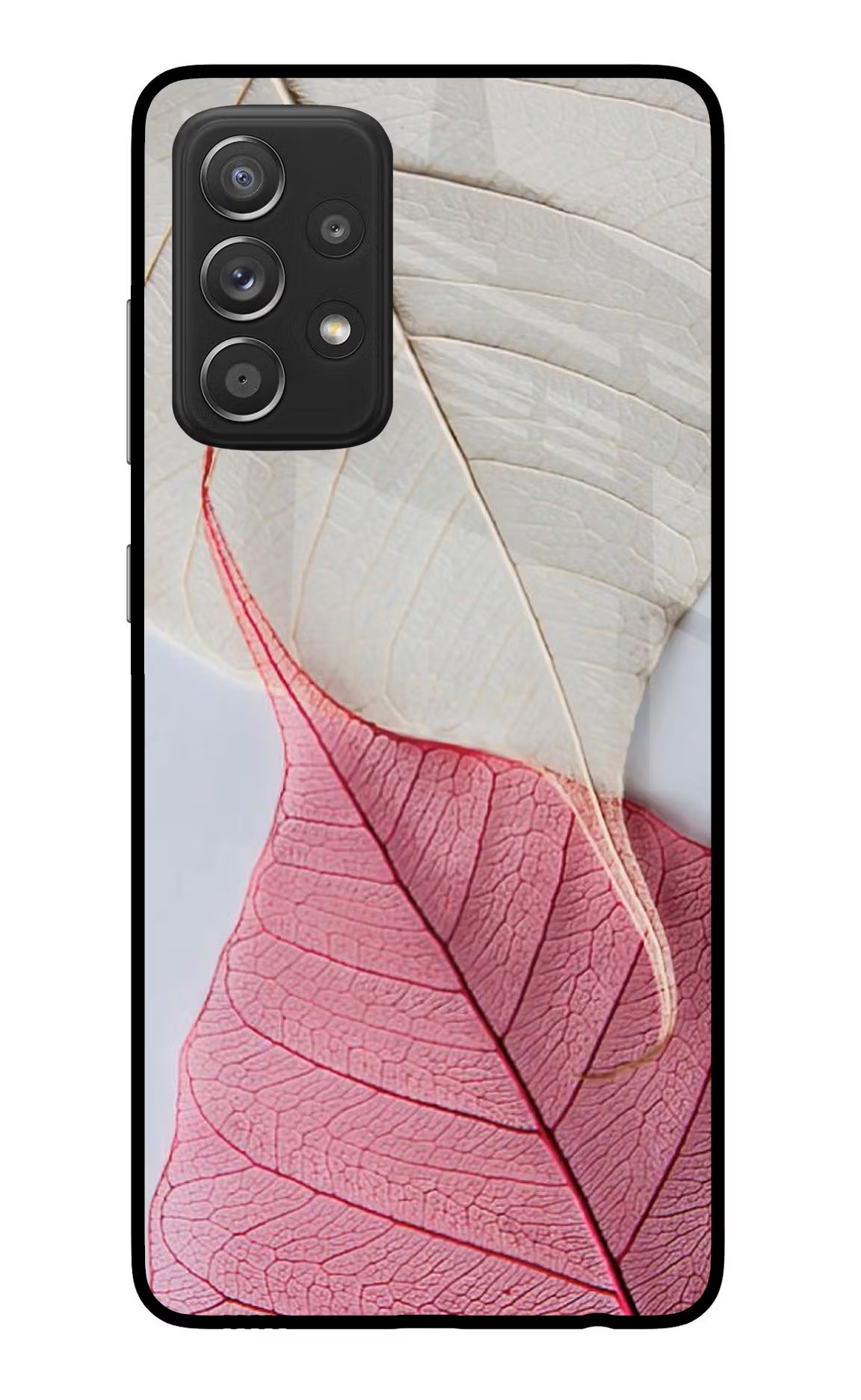 White Pink Leaf Samsung A52/A52s 5G Glass Case Back Cover by Casekaro