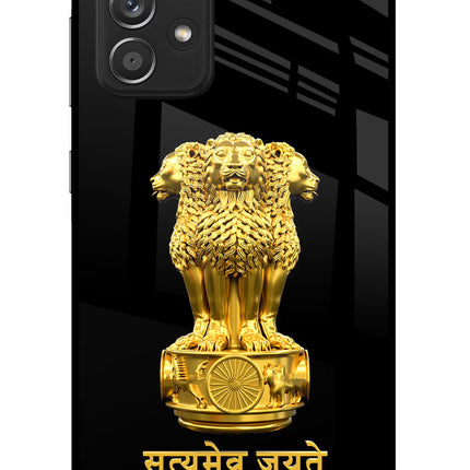 Satyamev Jayate Golden Samsung A52/A52s 5G Glass Case Back Cover by Casekaro