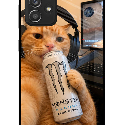 Gamer Cat Energy Samsung A52/A52s 5G Glass Case Back Cover by Casekaro