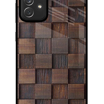 Wooden Cube Design Samsung A72 Glass Case Back Cover by Casekaro