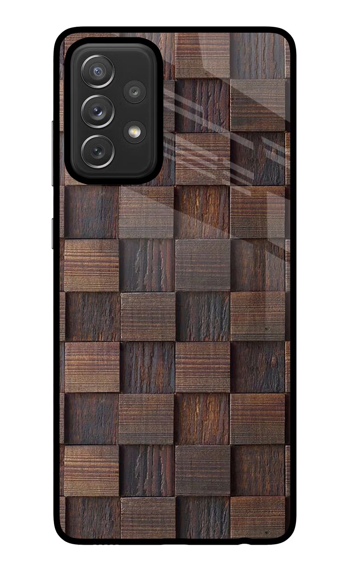 Wooden Cube Design Samsung A72 Glass Case Back Cover by Casekaro