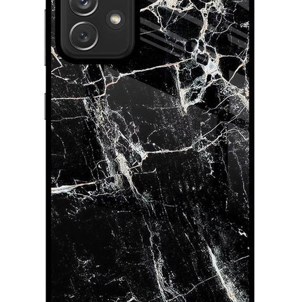 Black Marble Texture Samsung A72 Glass Case Back Cover by Casekaro