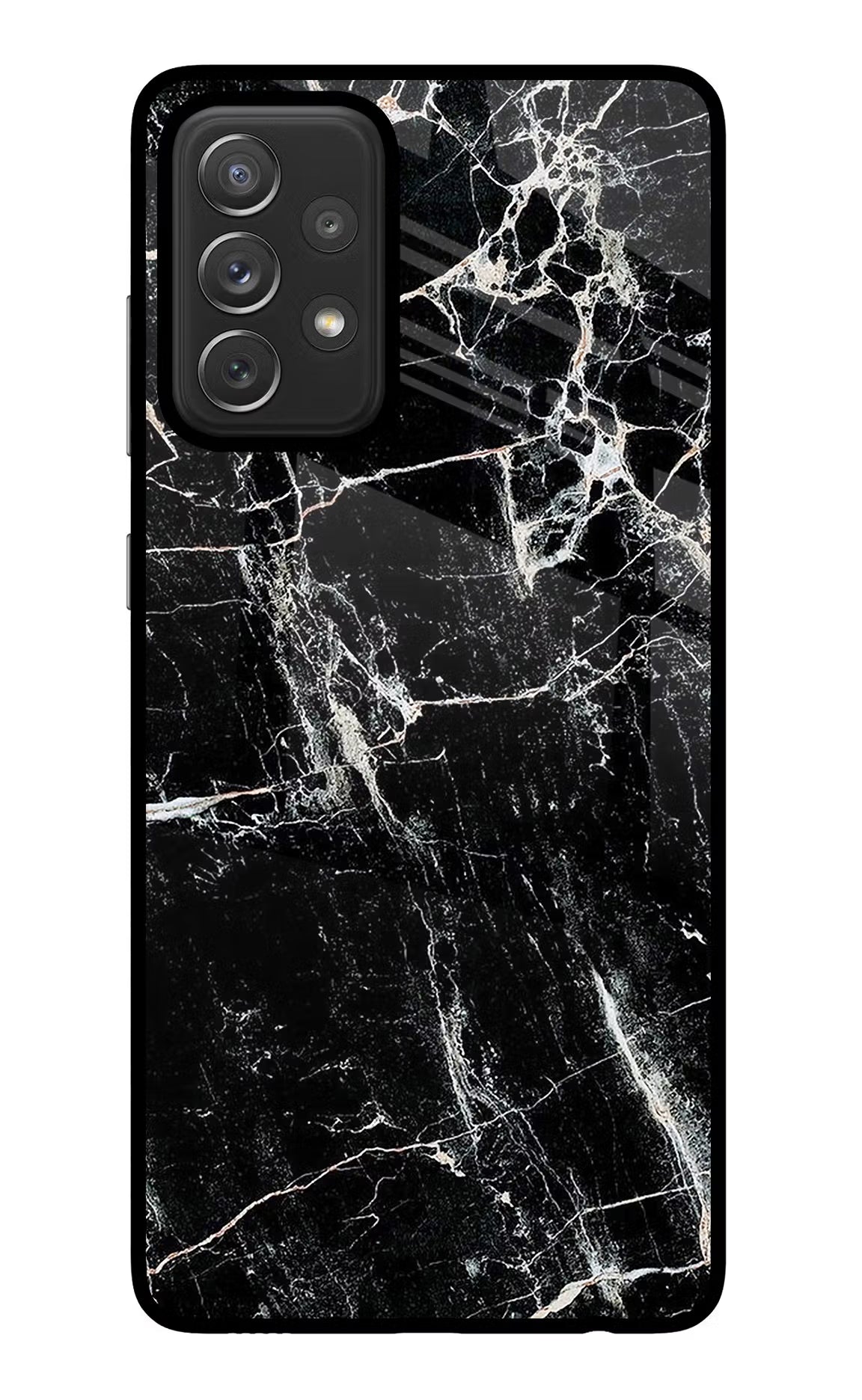 Black Marble Texture Samsung A72 Glass Case Back Cover by Casekaro