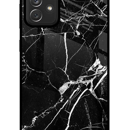 Black Marble Pattern Samsung A72 Glass Case Back Cover by Casekaro