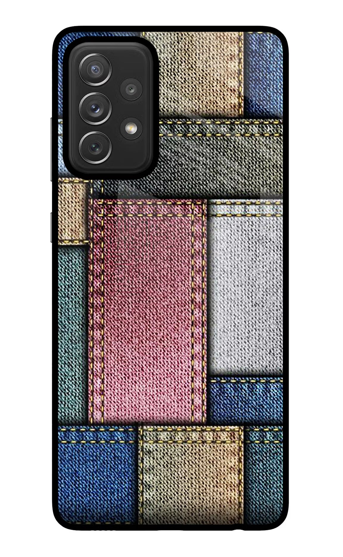 Multicolor Jeans Samsung A72 Glass Case Back Cover by Casekaro