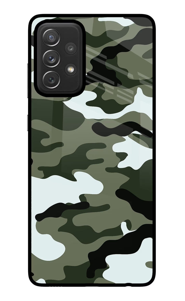 Camouflage Samsung A72 Glass Case Back Cover by Casekaro