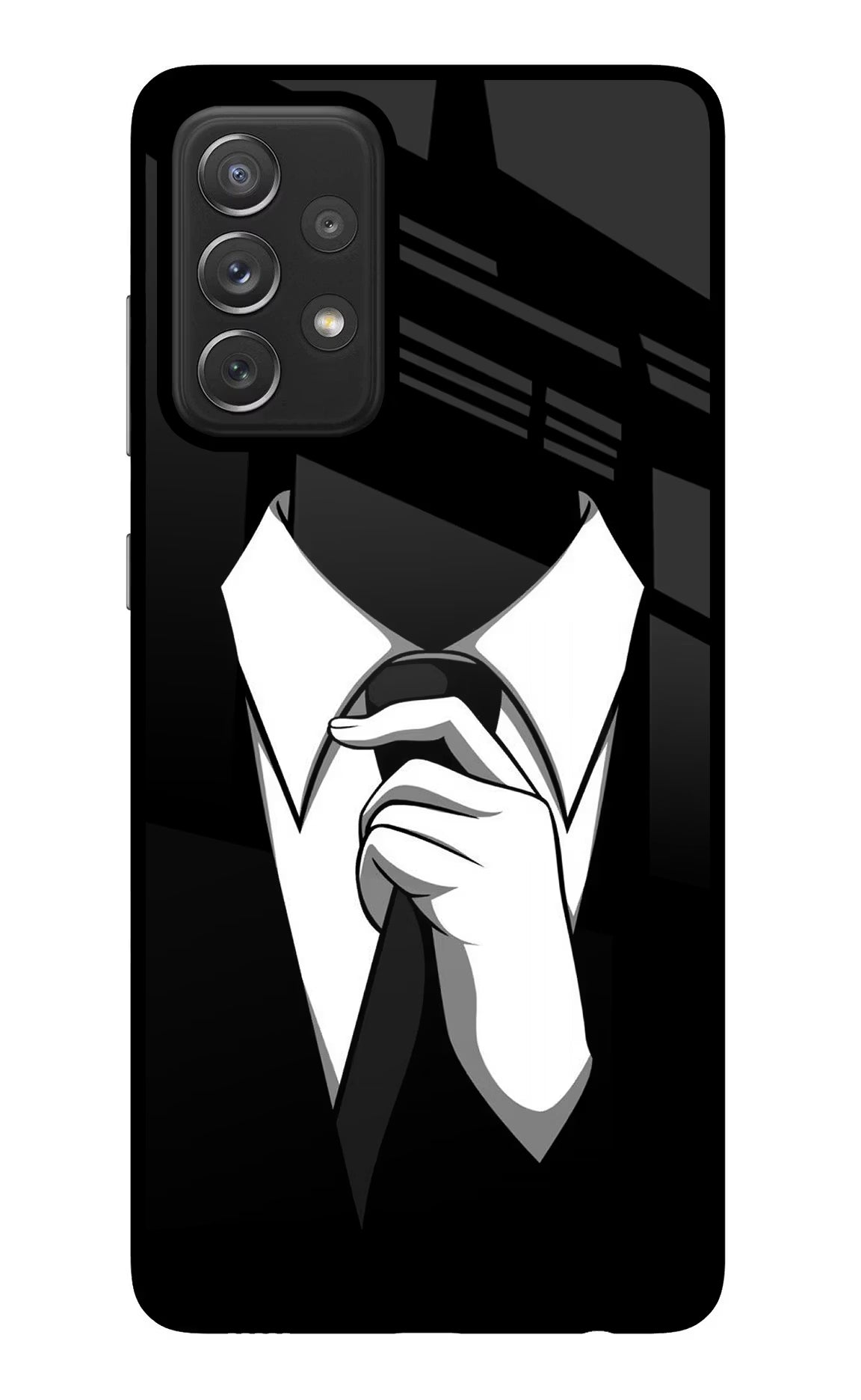 Black Tie Samsung A72 Glass Case Back Cover by Casekaro