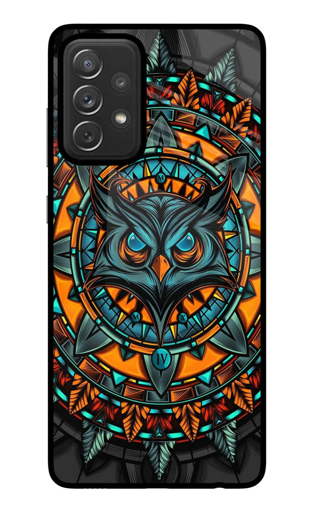 Angry Owl Art Samsung A72 Glass Case Back Cover by Casekaro