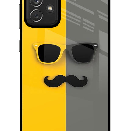 Sunglasses with Mustache Samsung A72 Glass Case Back Cover by Casekaro