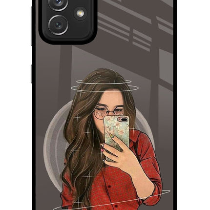Selfie Queen Samsung A72 Glass Case Back Cover by Casekaro