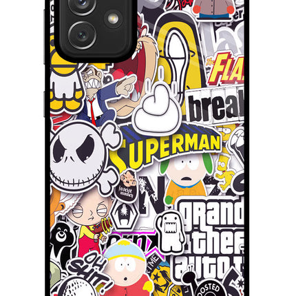 Sticker Bomb Samsung A72 Glass Case Back Cover by Casekaro