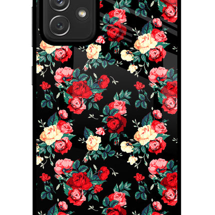Rose Pattern Samsung A72 Glass Case Back Cover by Casekaro