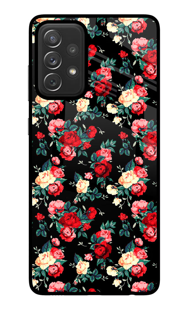 Rose Pattern Samsung A72 Glass Case Back Cover by Casekaro