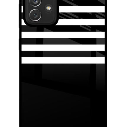 Black and White Print Samsung A72 Glass Case Back Cover by Casekaro