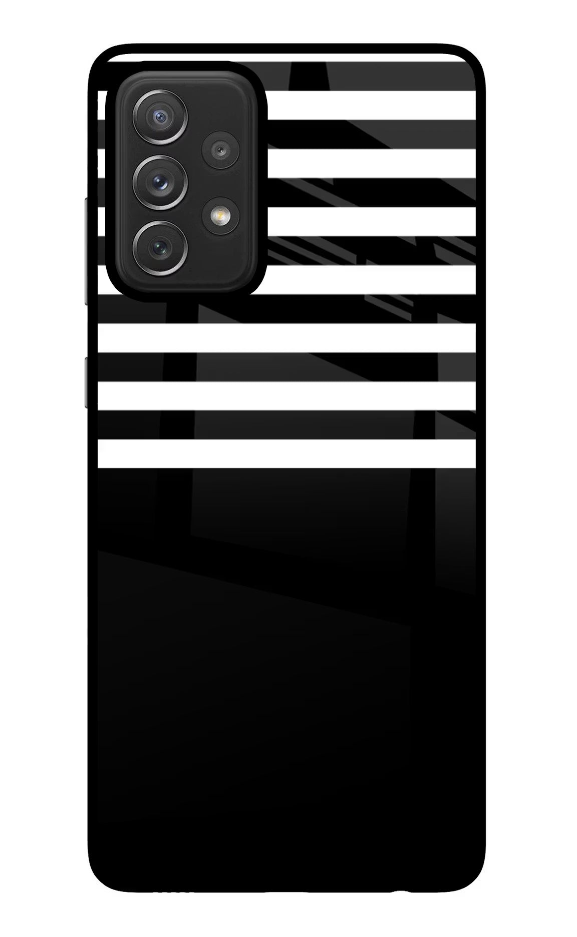 Black and White Print Samsung A72 Glass Case Back Cover by Casekaro
